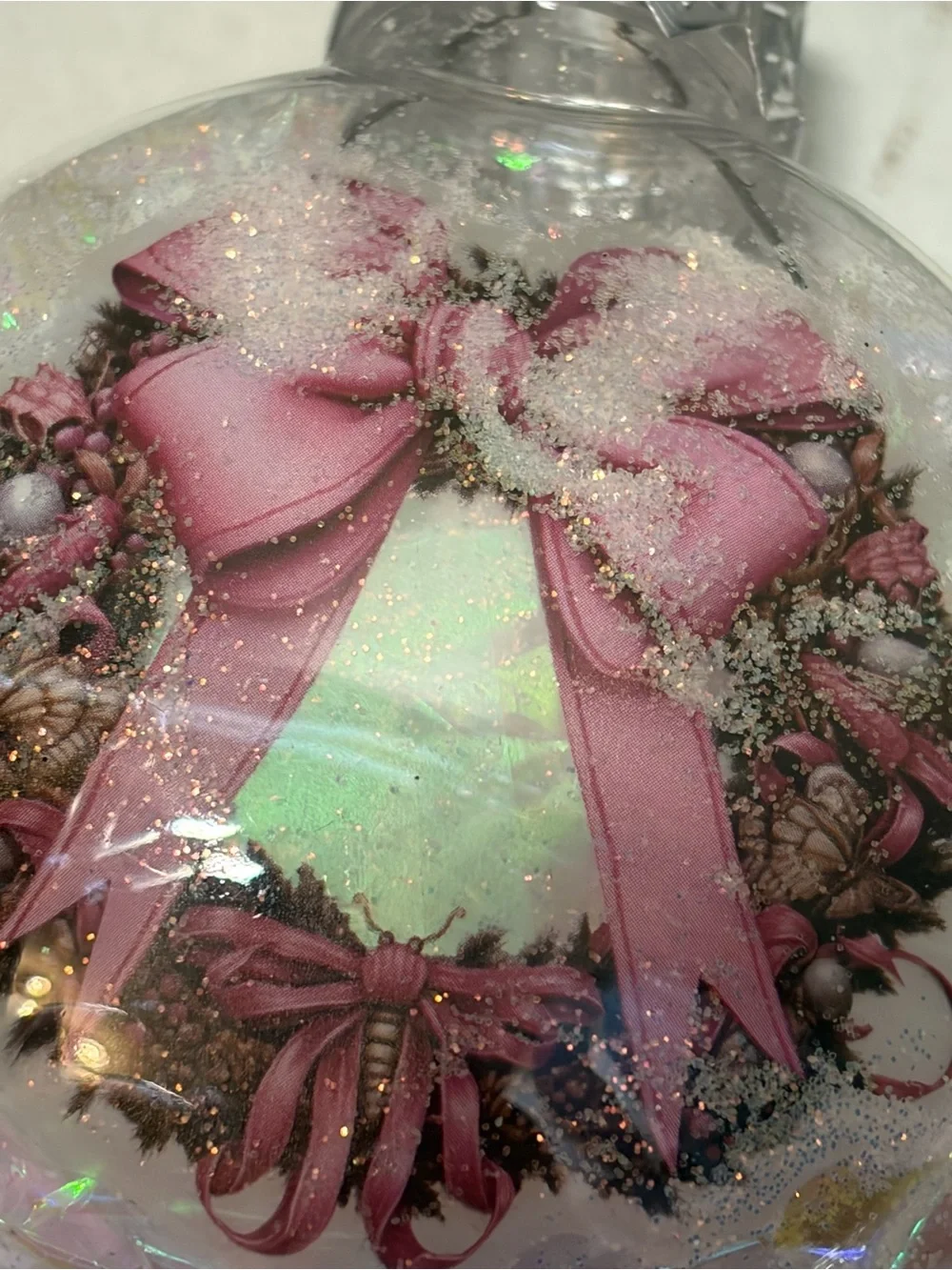 Vintage-Style Handmade Pink Christmas Ornament Lot of 9 Glitter Iridescent 3”